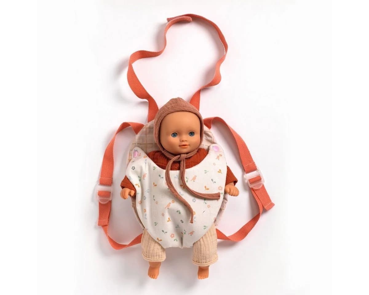 DJECO Puppen Tragetasche Pomea Lavender mit verstellbaren Trägern