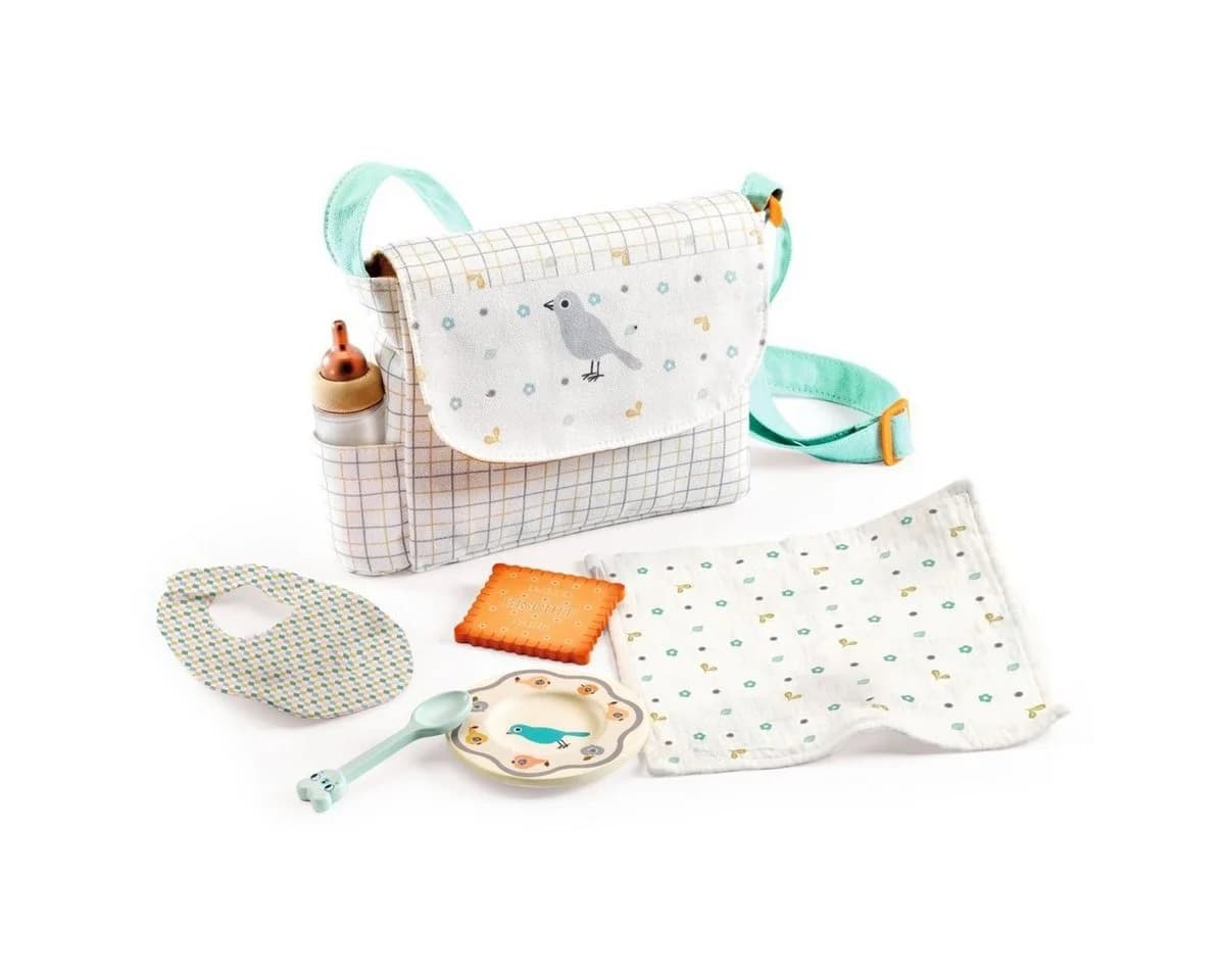 DJECO Puppen Accessoires-Set POMEA Wickeltasche mit Mahlzeit