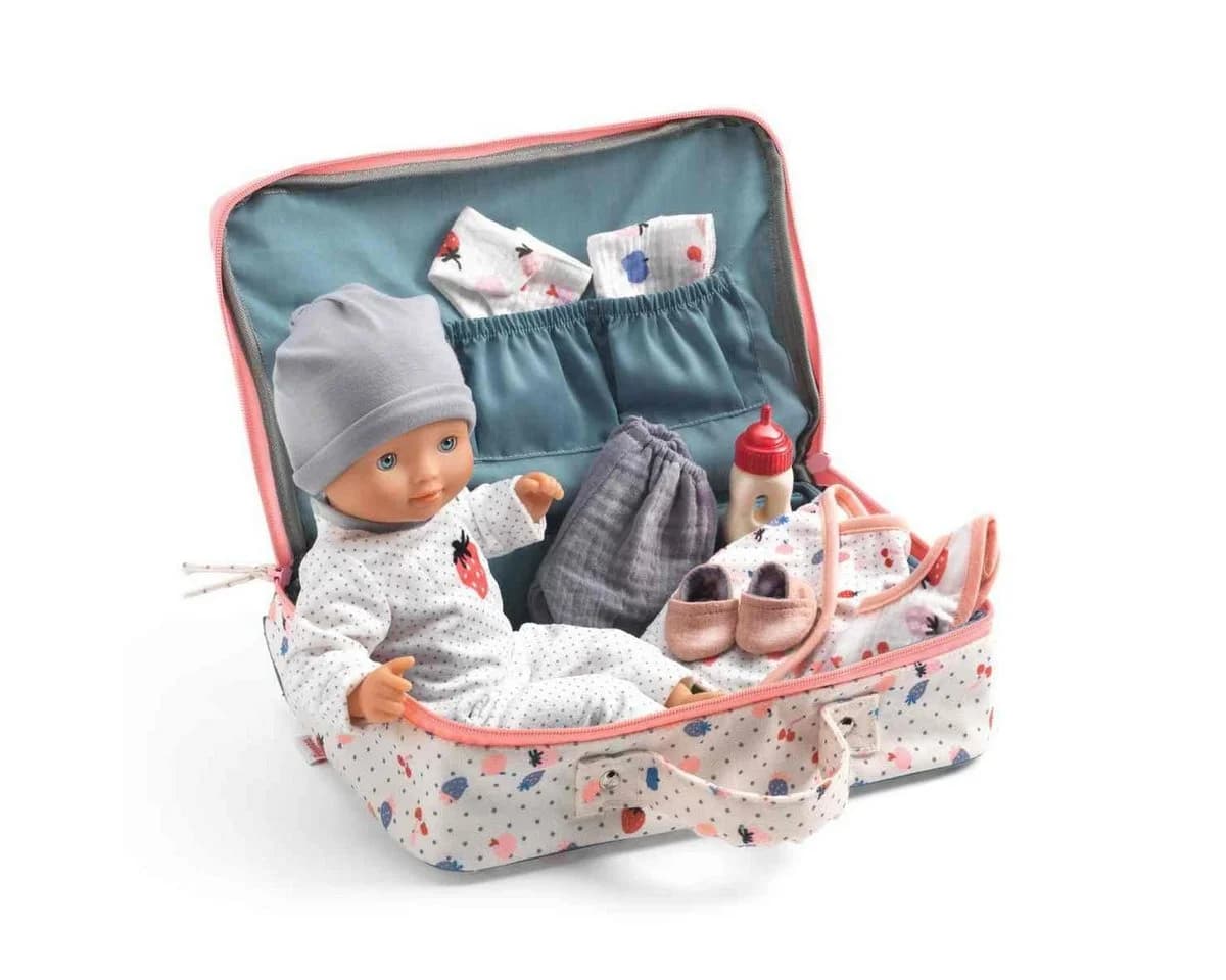 DJECO Babypuppe Pomea 32 cm Schlafaugen mit Koffer und Zubehör - Bild 2