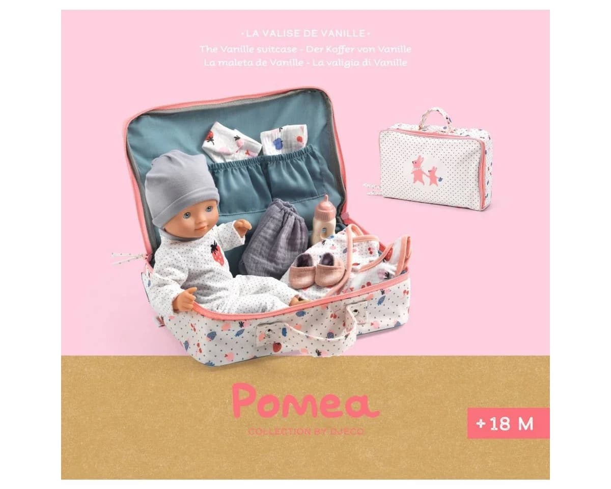 DJECO Babypuppe Pomea 32 cm Schlafaugen mit Koffer und Zubehör - Bild 5