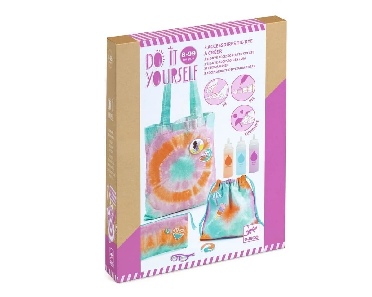 DJECO Batik-Set DIY Taschen Batikfarben Set waschfest Shirt DIY Set Kinder