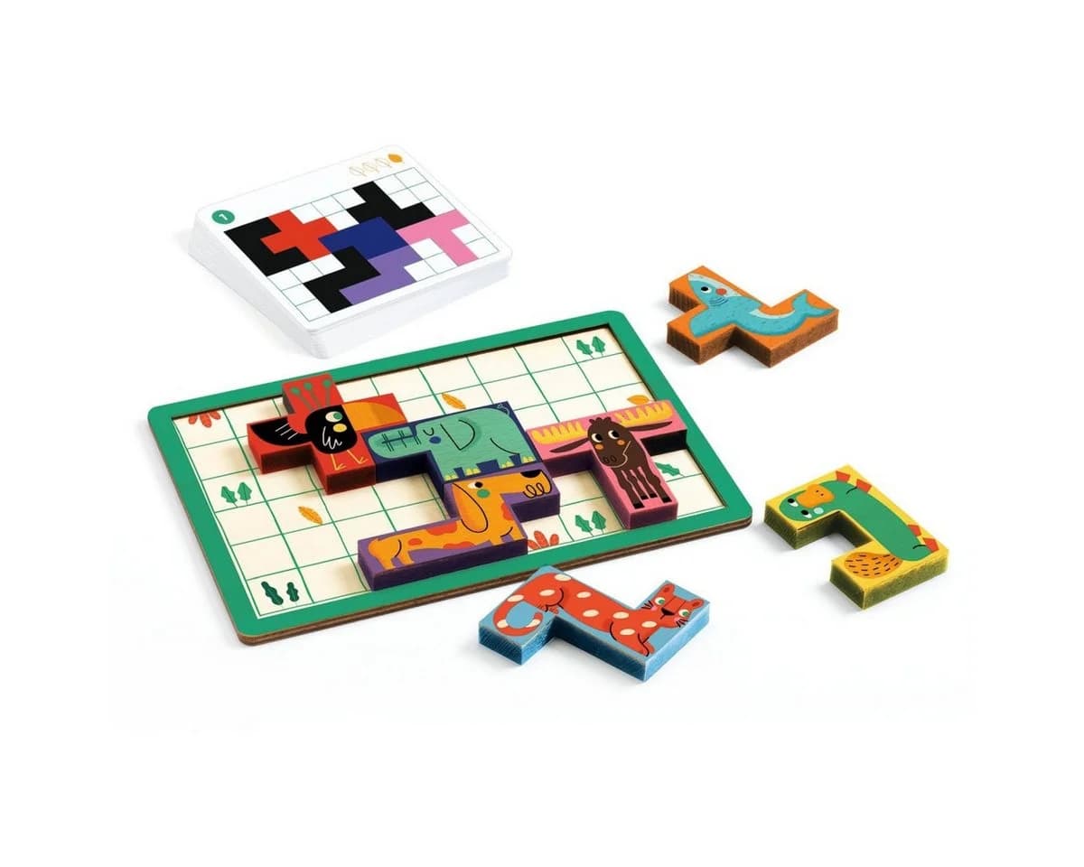 DJECO Pentanimo Logikspiel Kinder ab 5 Jahren 7 Tiere 30 Aufgaben