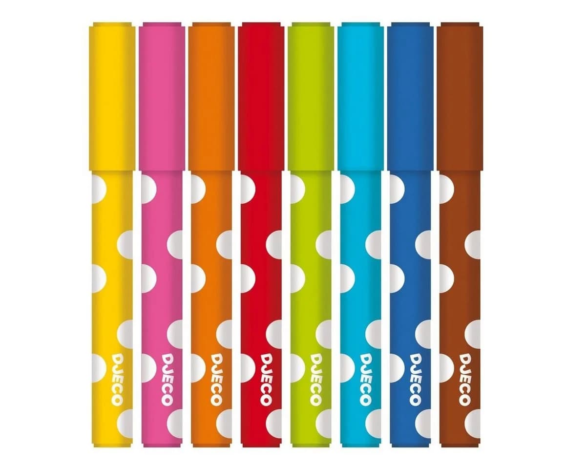 DJECO 8 dicke Filzstifte bunt ca. 13 cm für Kinder ab 3 Jahren