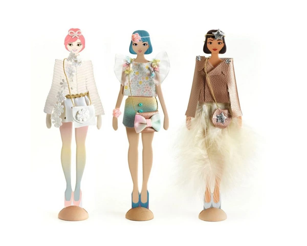 DJECO Kreativset Mode Workshop Modepuppen mit Stoff & Accessoires