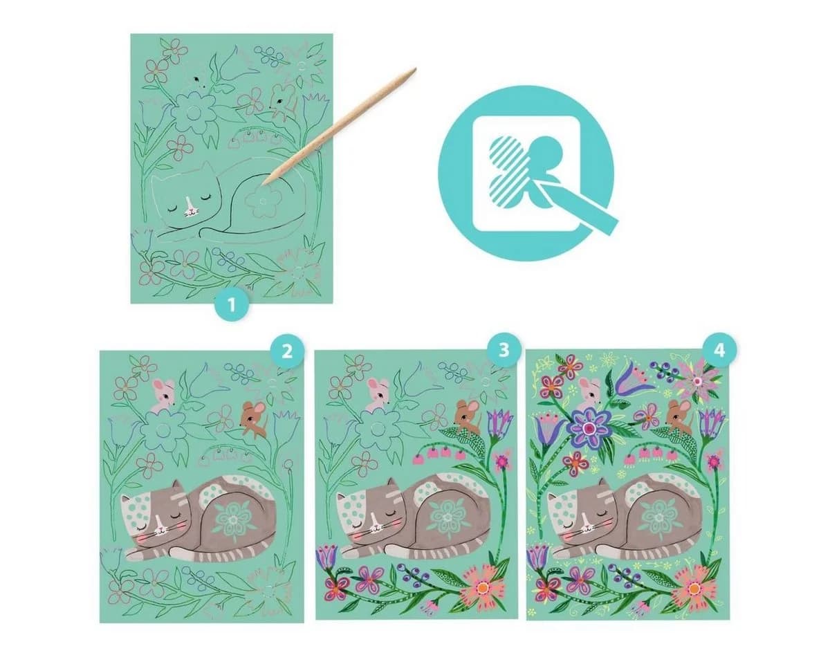 DJECO Kreativset Kratzbilder Begegnungen Natur und Tiere Grün - Bild 4