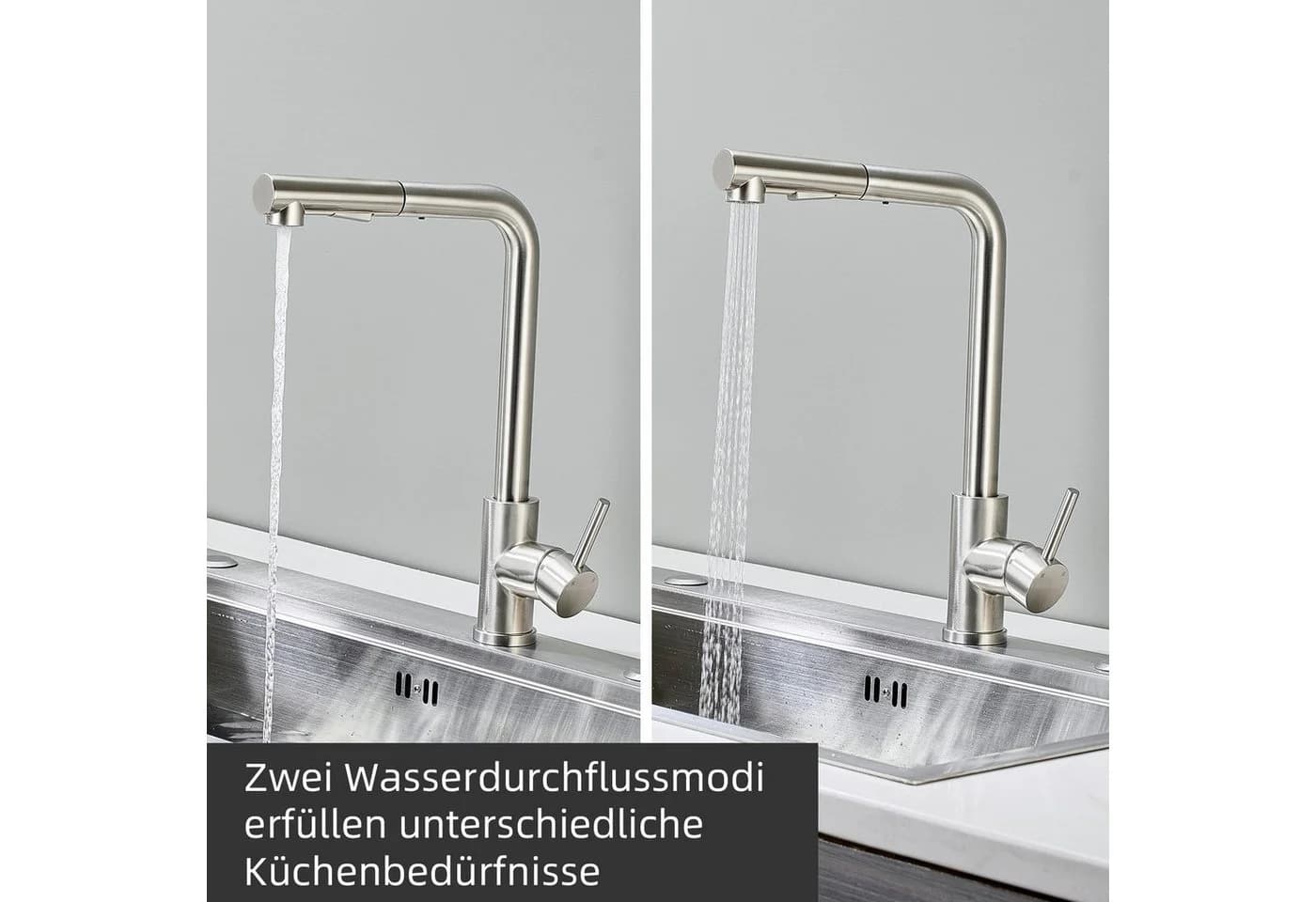 AICA Küchenarmatur Edelstahl Ausziehbare Brause 360° 2 Strahlmodi - Bild 5