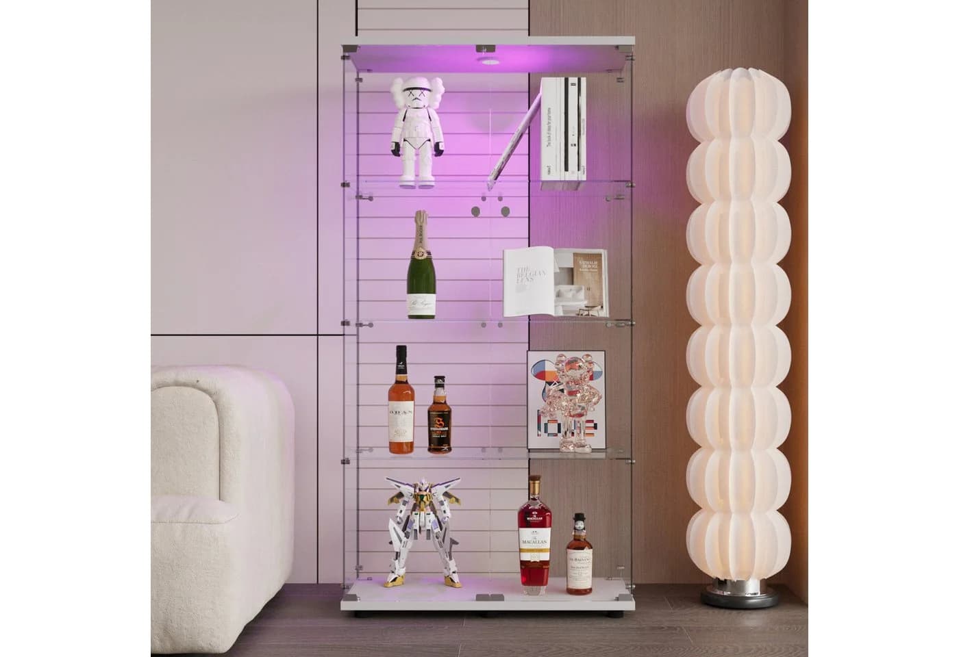 ADWOLT Glasvitrine Standvitrine mit LED-Beleuchtung und 4 Ebenen