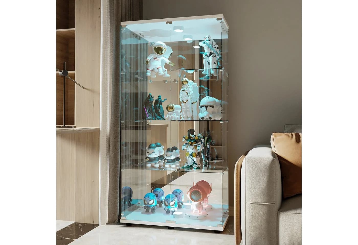 ADWOLT Glasvitrine Standvitrine mit LED-Beleuchtung und 4 Ebenen - Bild 3