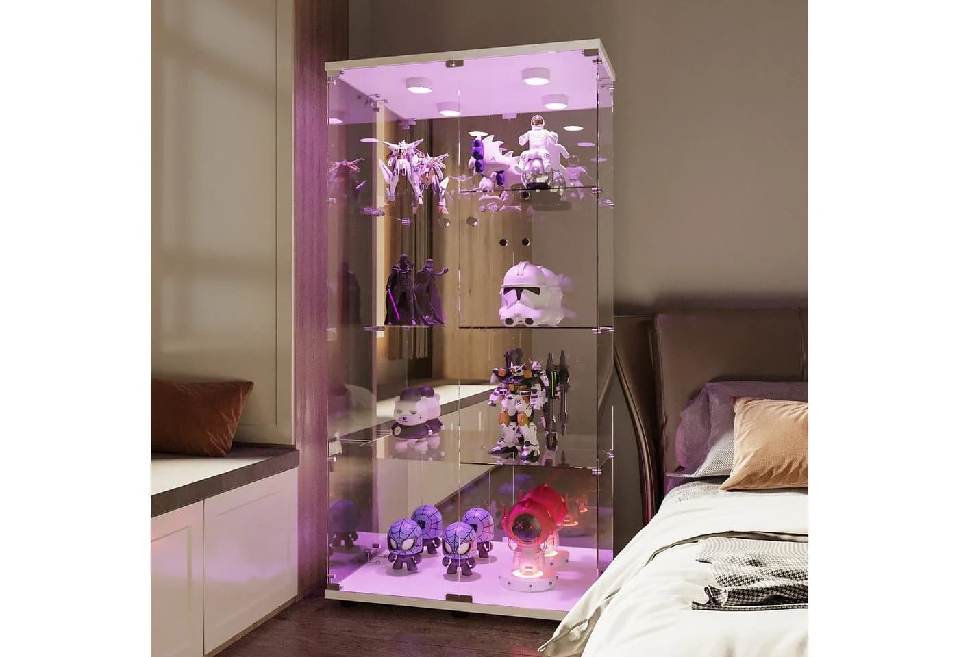 ADWOLT Glasvitrine Standvitrine mit LED-Beleuchtung und 4 Ebenen - Bild 4