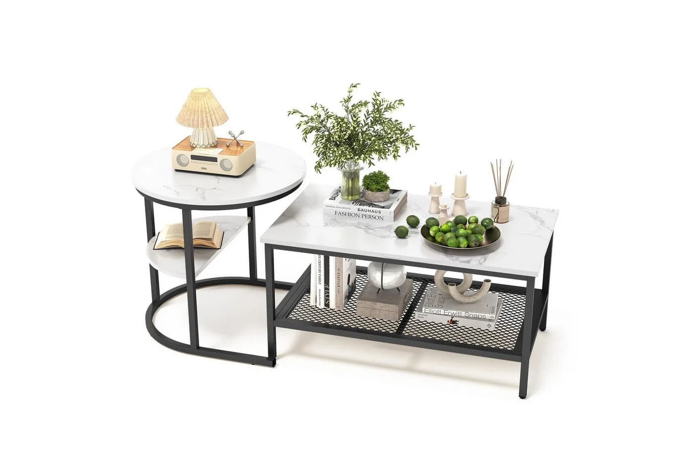 SEEZSSA Couchtisch 2er Set Schwarz Kunstmarmor Metall - Bild 2