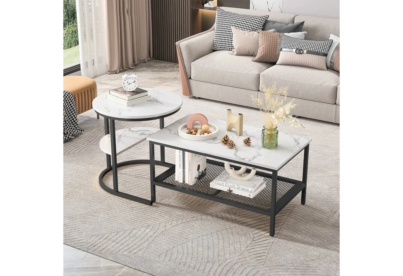 SEEZSSA Couchtisch 2er Set Schwarz Kunstmarmor Metall - Bild 3