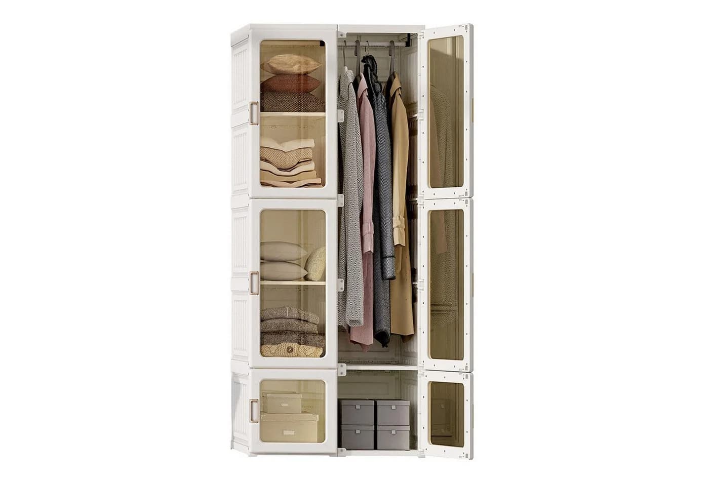 FUROKOY Kleiderschrank mit 6 Türen & 10 Fächern Transparent Weiß - Bild 2