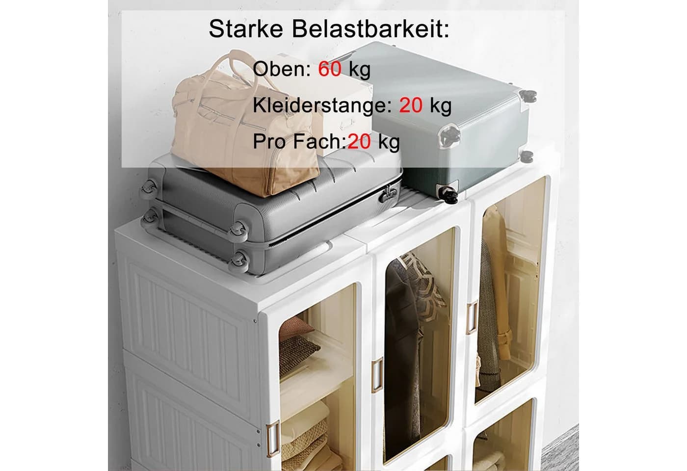 FUROKOY Kleiderschrank mit 6 Türen & 10 Fächern Transparent Weiß - Bild 5