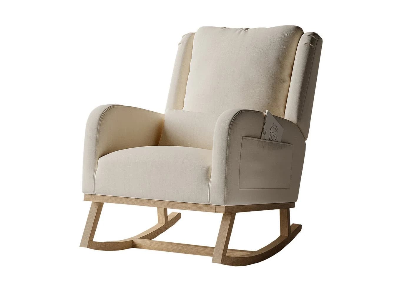 FUROKOY Schaukelstuhl Relaxstuhl Beige Massivholz - Bild 2