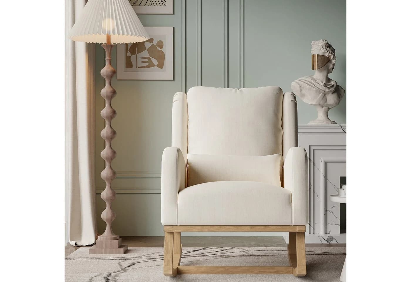 FUROKOY Schaukelstuhl Relaxstuhl Beige Massivholz - Bild 3