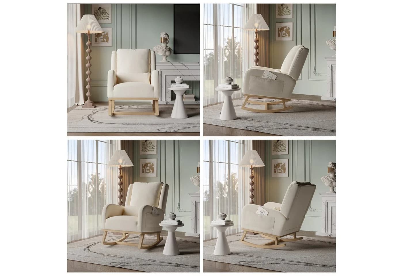 FUROKOY Schaukelstuhl Relaxstuhl Beige Massivholz - Bild 5