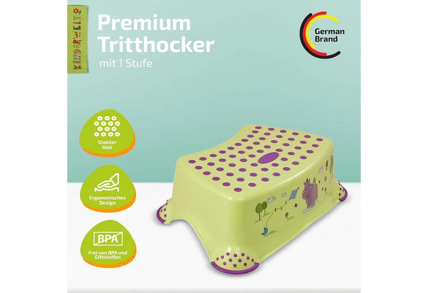 keeeper Tritthocker Kinder Hocker Hippo Grün