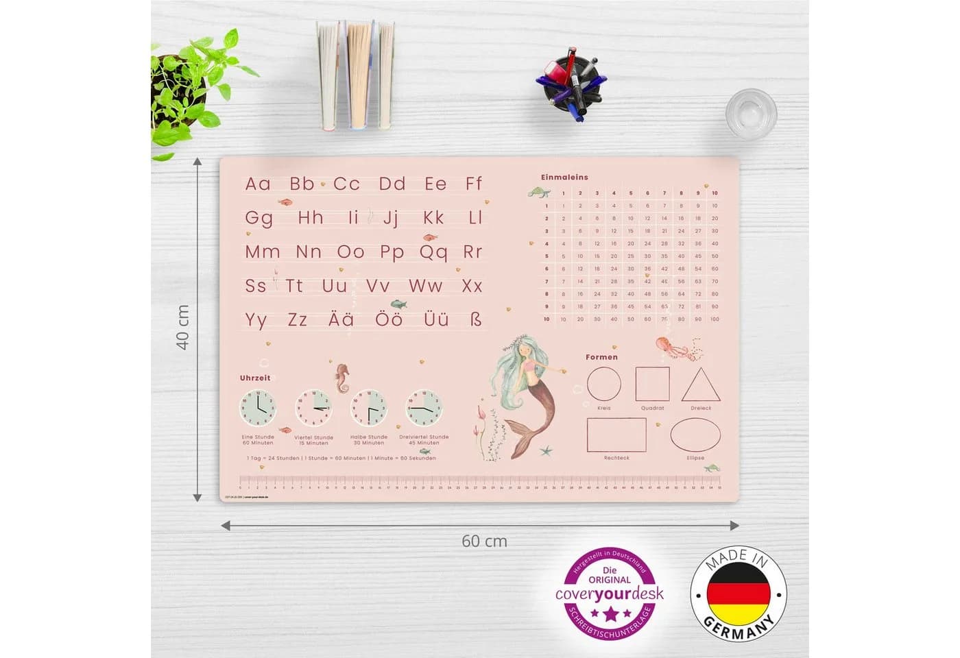 cover-your-desk.de Schreibtischunterlage Lernunterlage Meerjungfrau Rosa