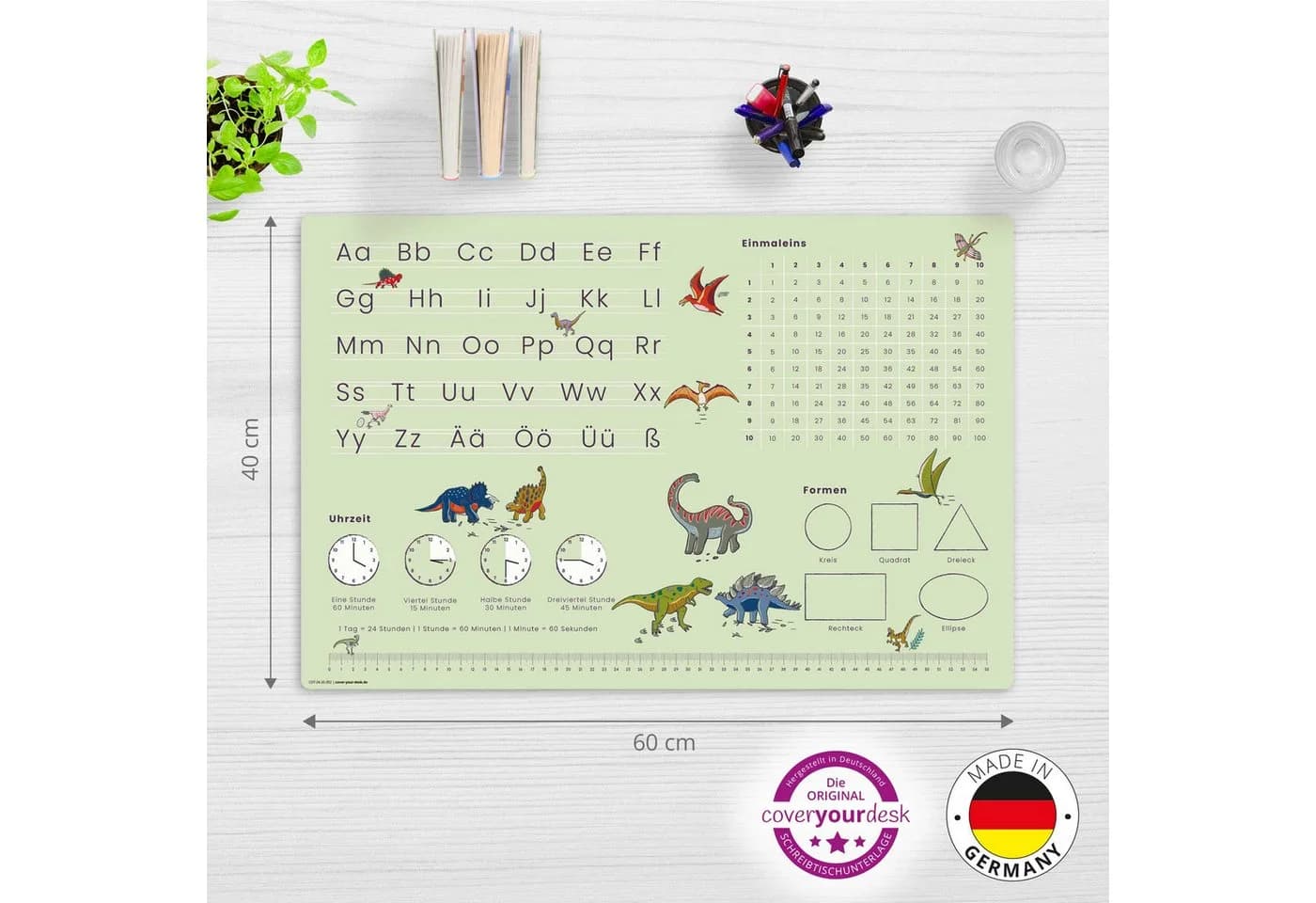 cover-your-desk.de Schreibtischunterlage Dino Grün Pädagogisch