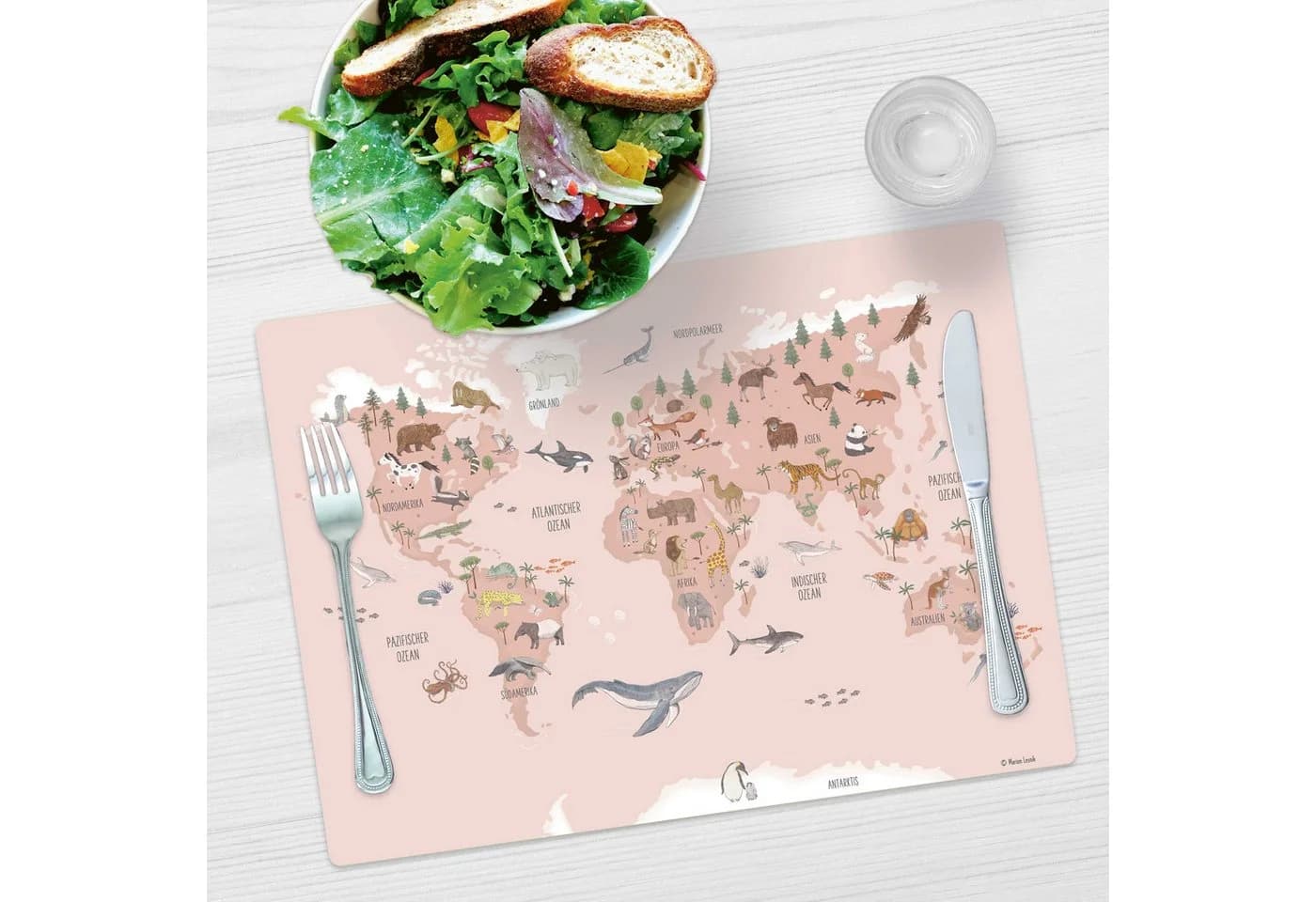 scriptum Platzset Weltkarte Tiere Rosa Premium Vinyl - Bild 3