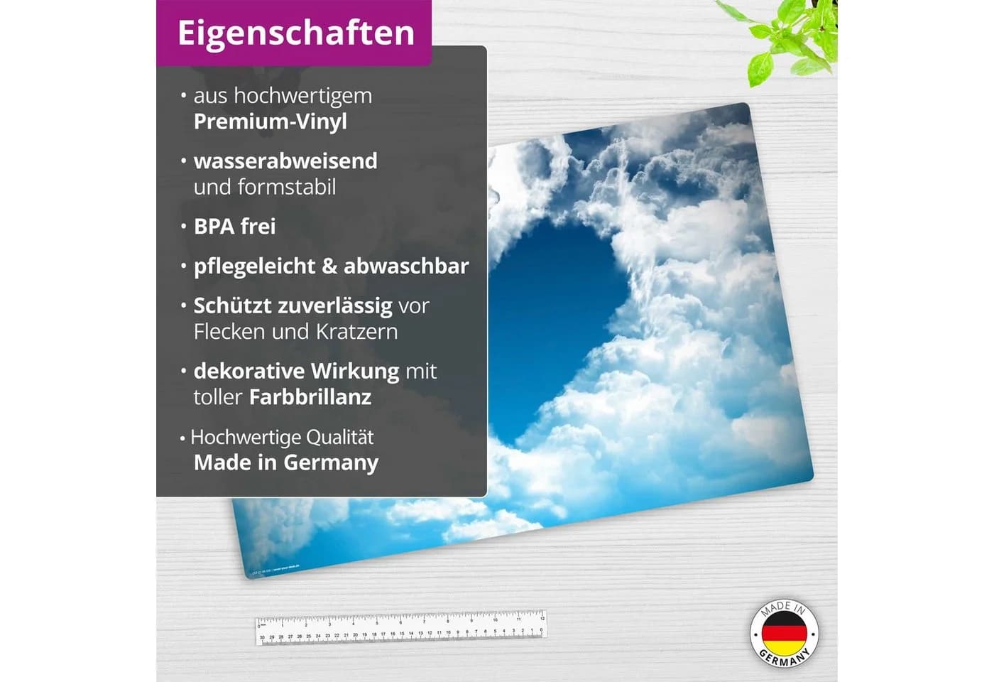 cover-your-desk.de Schreibtischunterlage Herz aus Wolken Premium Vinyl - Bild 4