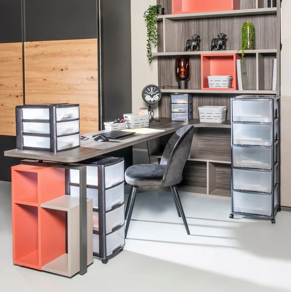 M home Schubladenbox DIN A4 3 Fächer Transparent