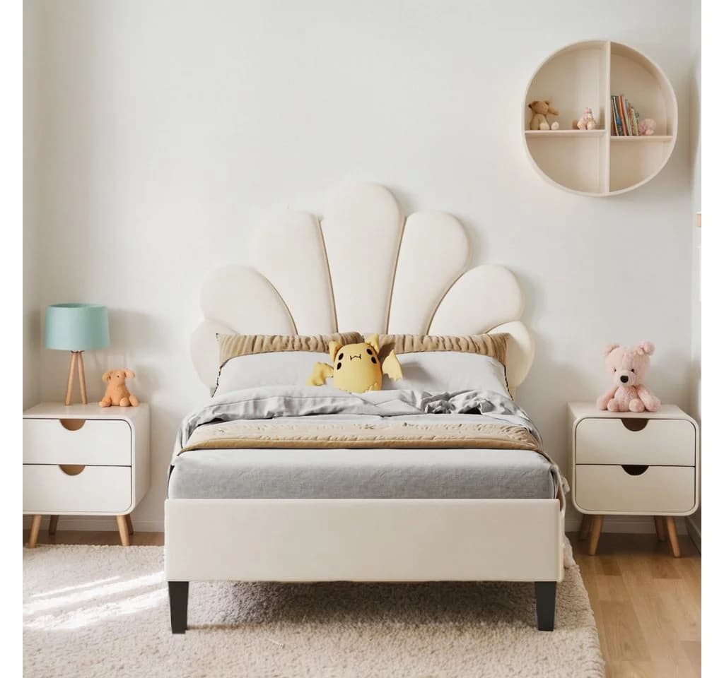 PXloue Polsterbett Einzelbett Kinderbett Beige Blumenform