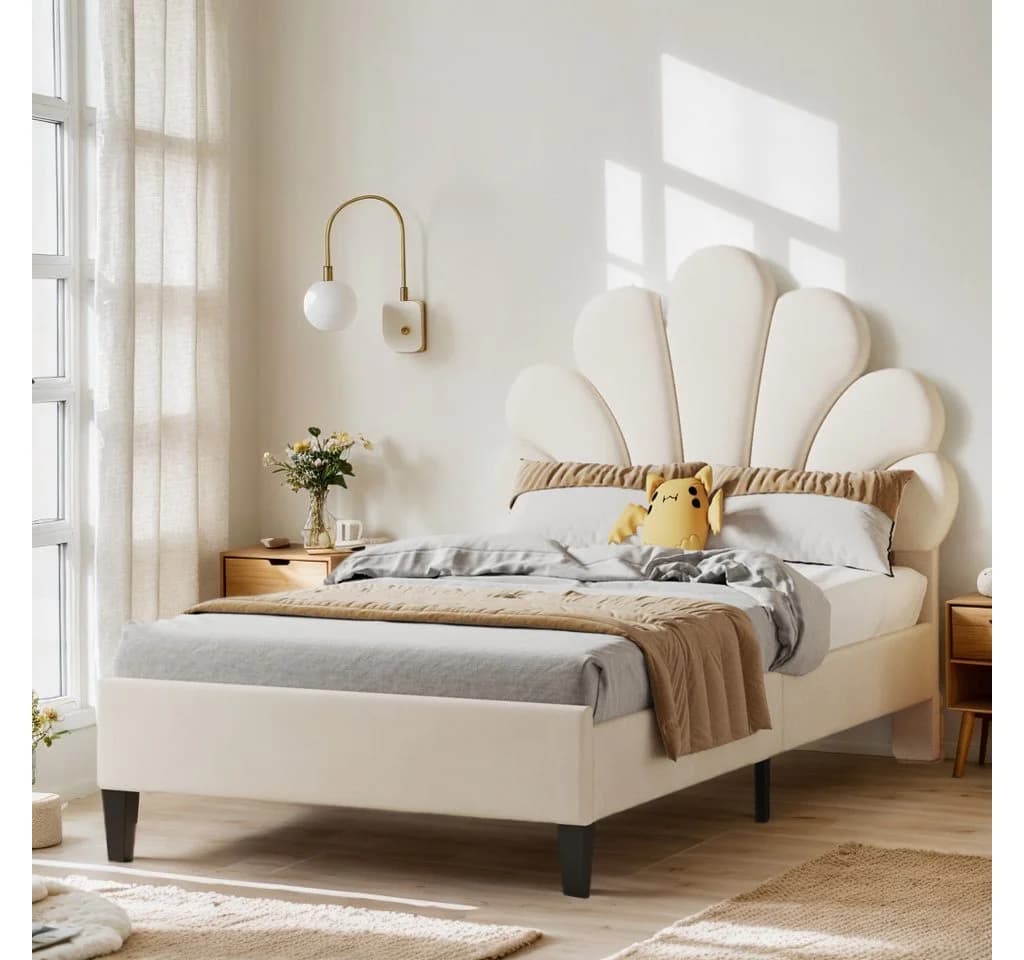 PXloue Polsterbett Einzelbett Kinderbett Beige Blumenform - Bild 2