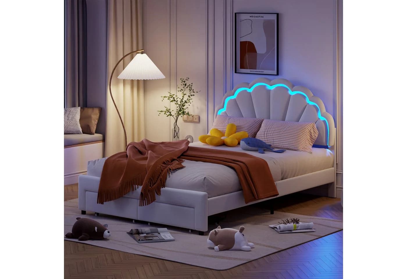 PXloue Polsterbett Kinderbett Jugendbett Weiß LED-Beleuchtung - Bild 2