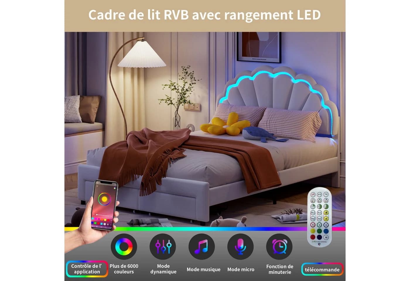PXloue Polsterbett Kinderbett Jugendbett Weiß LED-Beleuchtung - Bild 5