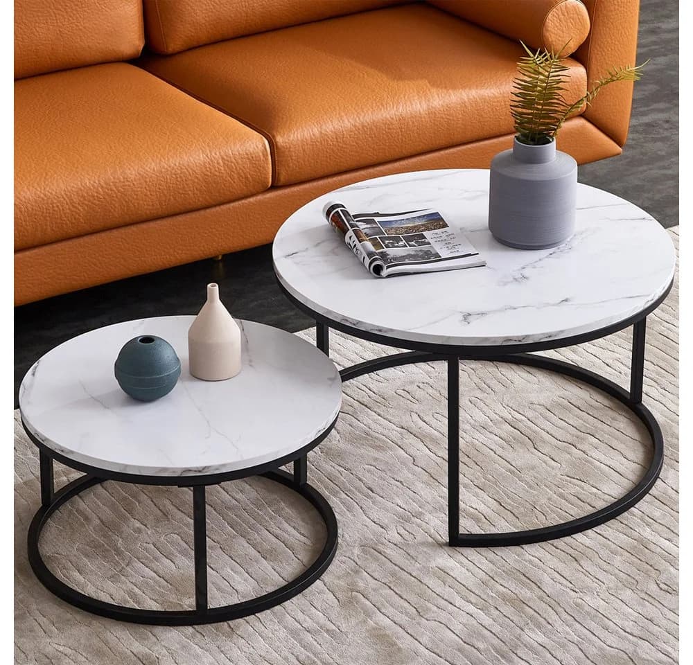 PXloue Couchtisch Satztisch Stapelbar Schwarz Modern