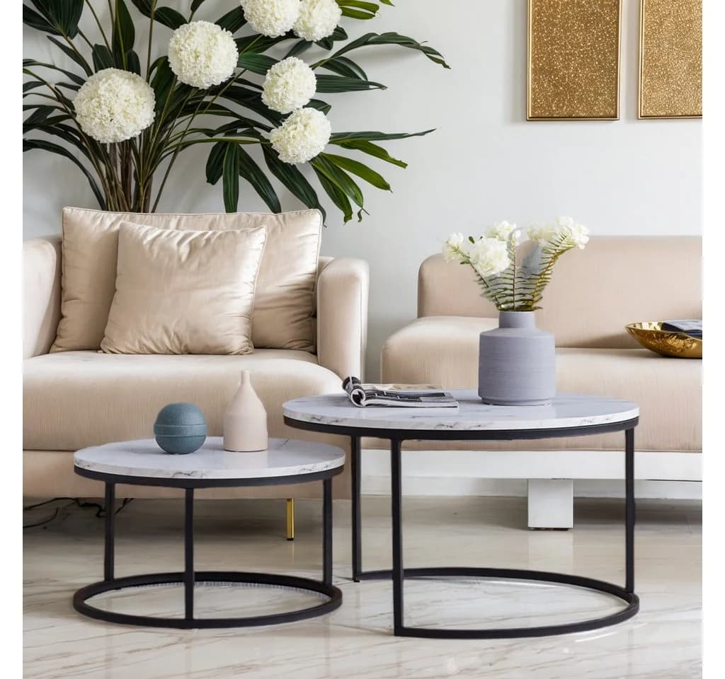 PXloue Couchtisch Satztisch Stapelbar Schwarz Modern - Bild 2