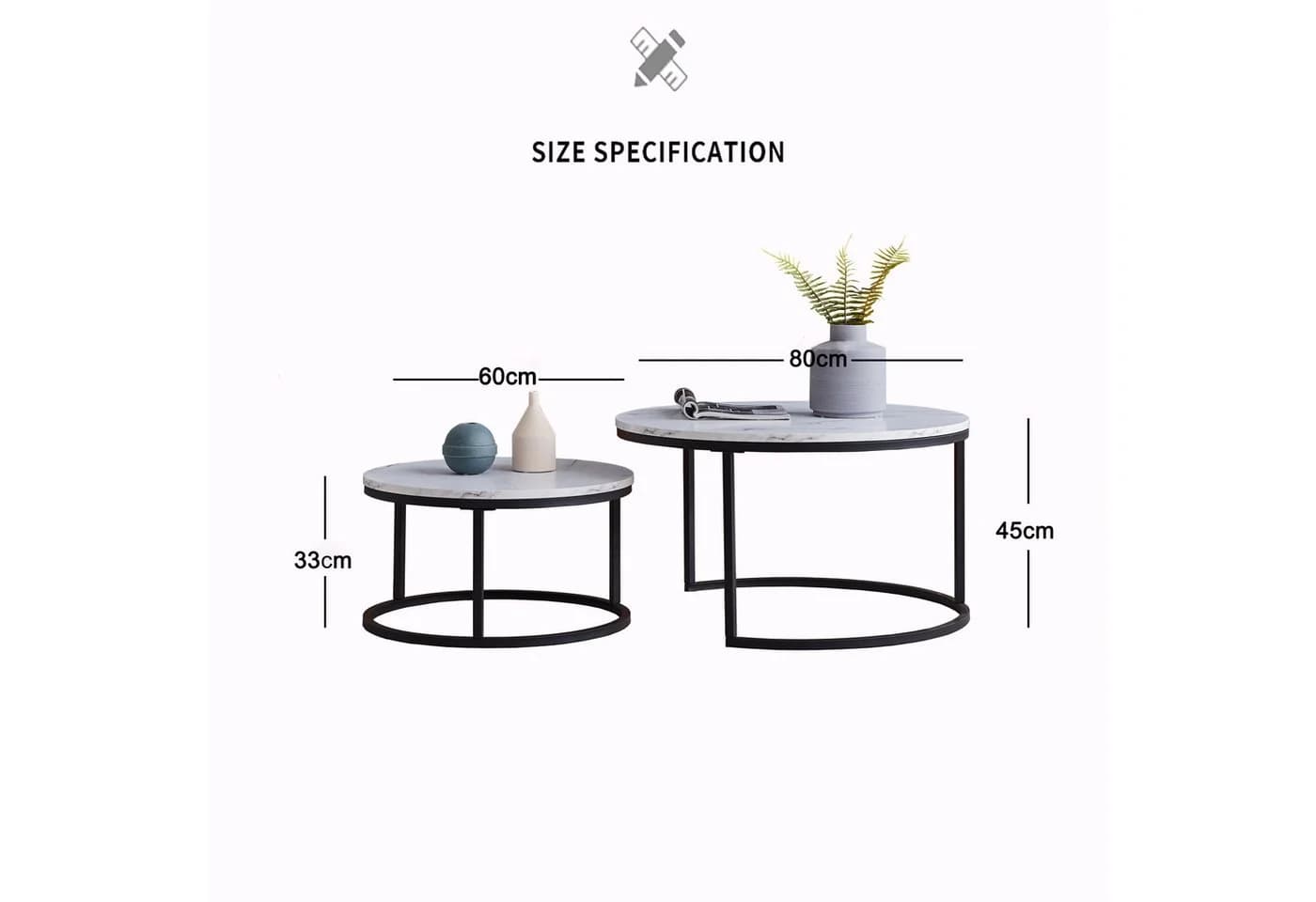 PXloue Couchtisch Satztisch Stapelbar Schwarz Modern - Bild 4