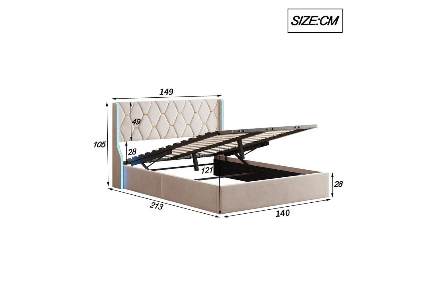 PXloue Polsterbett Doppelbett Stauraumbett mit Bettkasten Beige - Bild 3