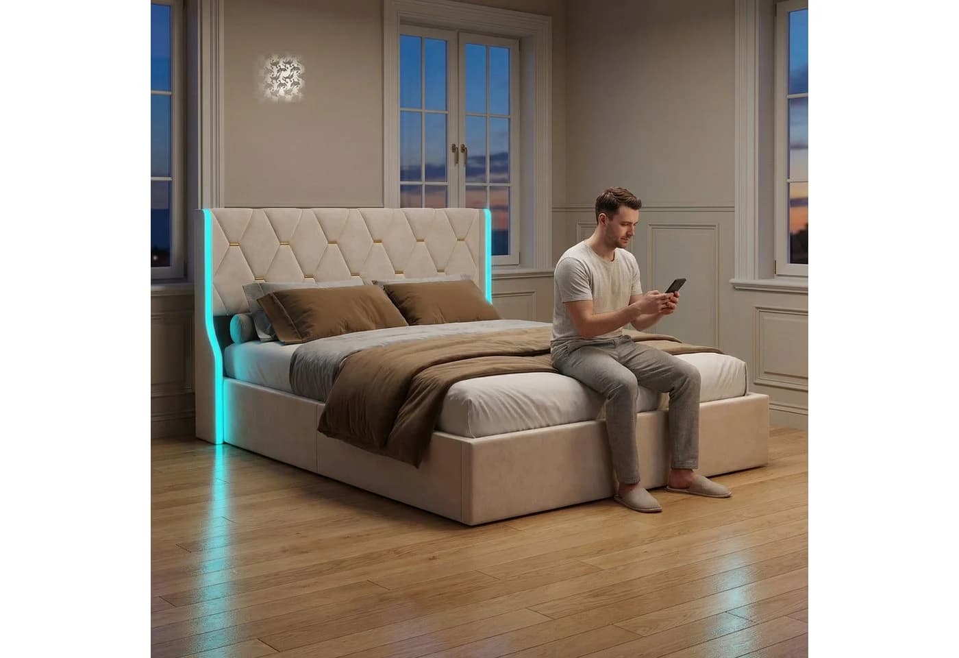 PXloue Polsterbett Doppelbett Stauraumbett mit Bettkasten Beige - Bild 4