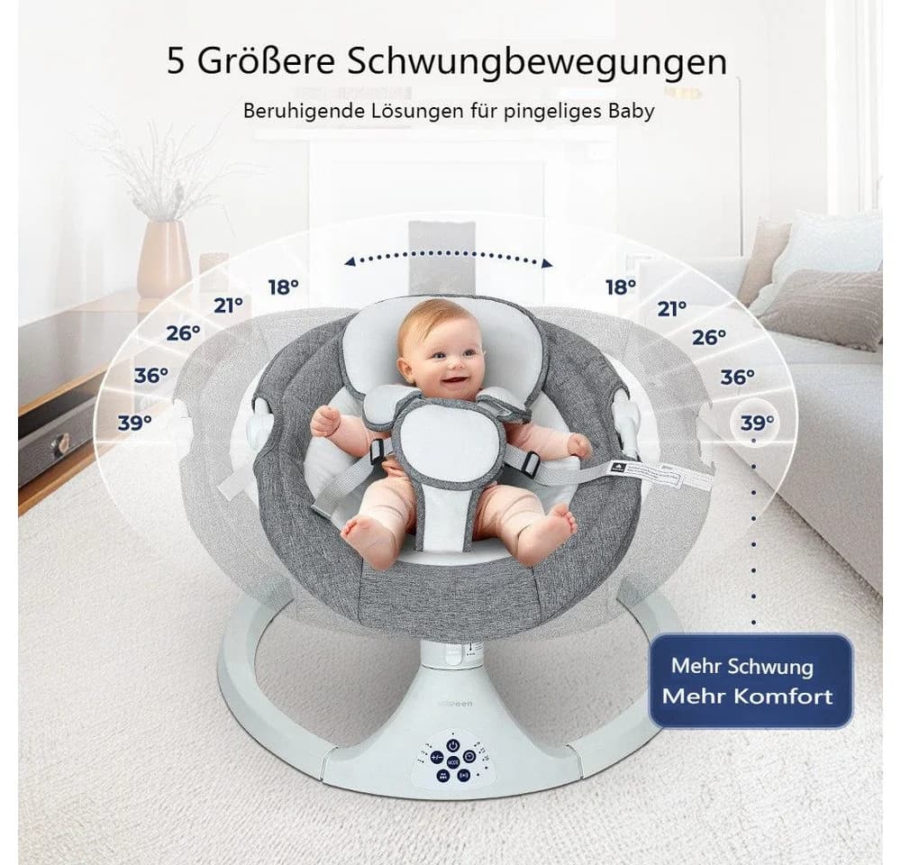 Insma Elektrische Babyschaukel Grau mit Bluetooth & Fernbedienung - Bild 4