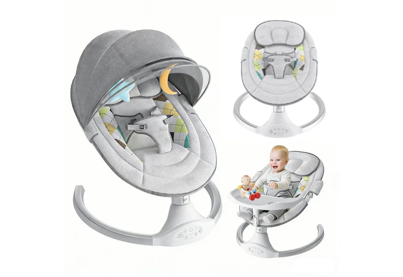 bioby Babyschaukel Elektrisch 5-Gang mit Bluetooth Musik und Esstisch - Bild 2
