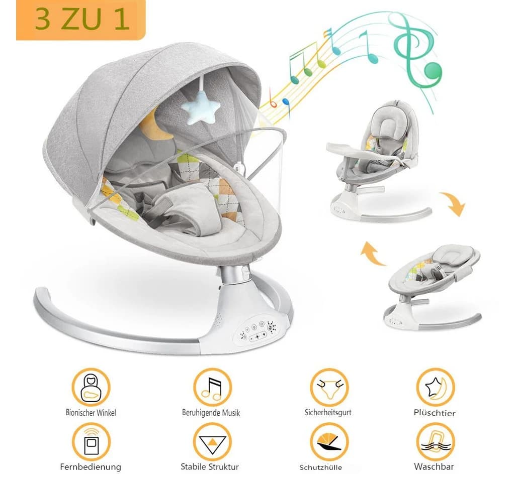 bioby Babyschaukel Elektrisch 5-Gang mit Bluetooth Musik und Esstisch - Bild 3