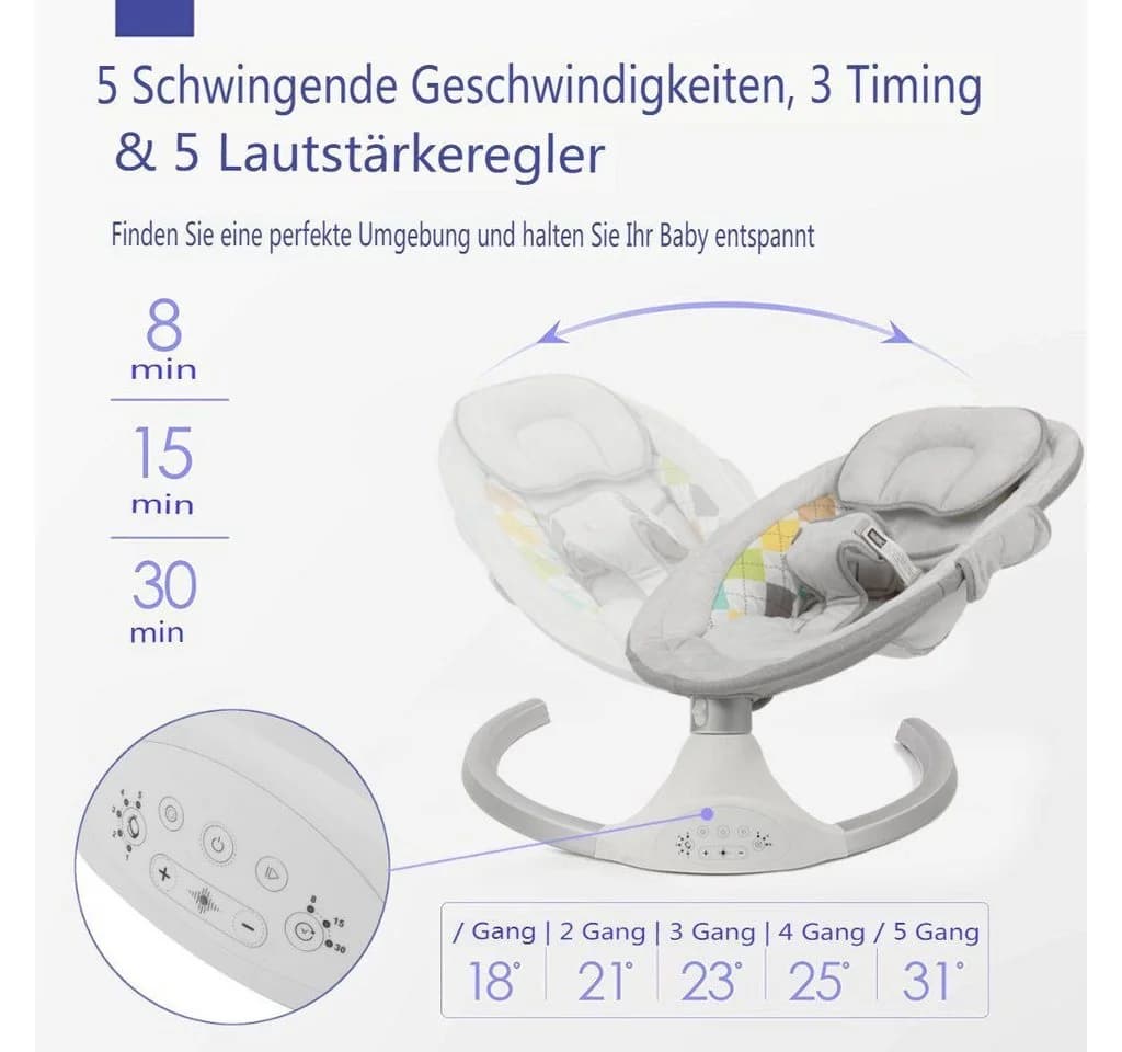 bioby Babyschaukel Elektrisch 5-Gang mit Bluetooth Musik und Esstisch - Bild 4