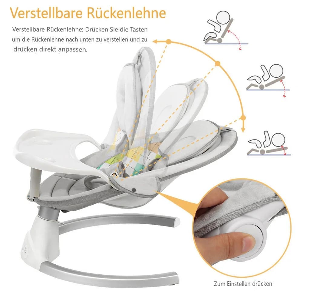bioby Babyschaukel Elektrisch 5-Gang mit Bluetooth Musik und Esstisch - Bild 5
