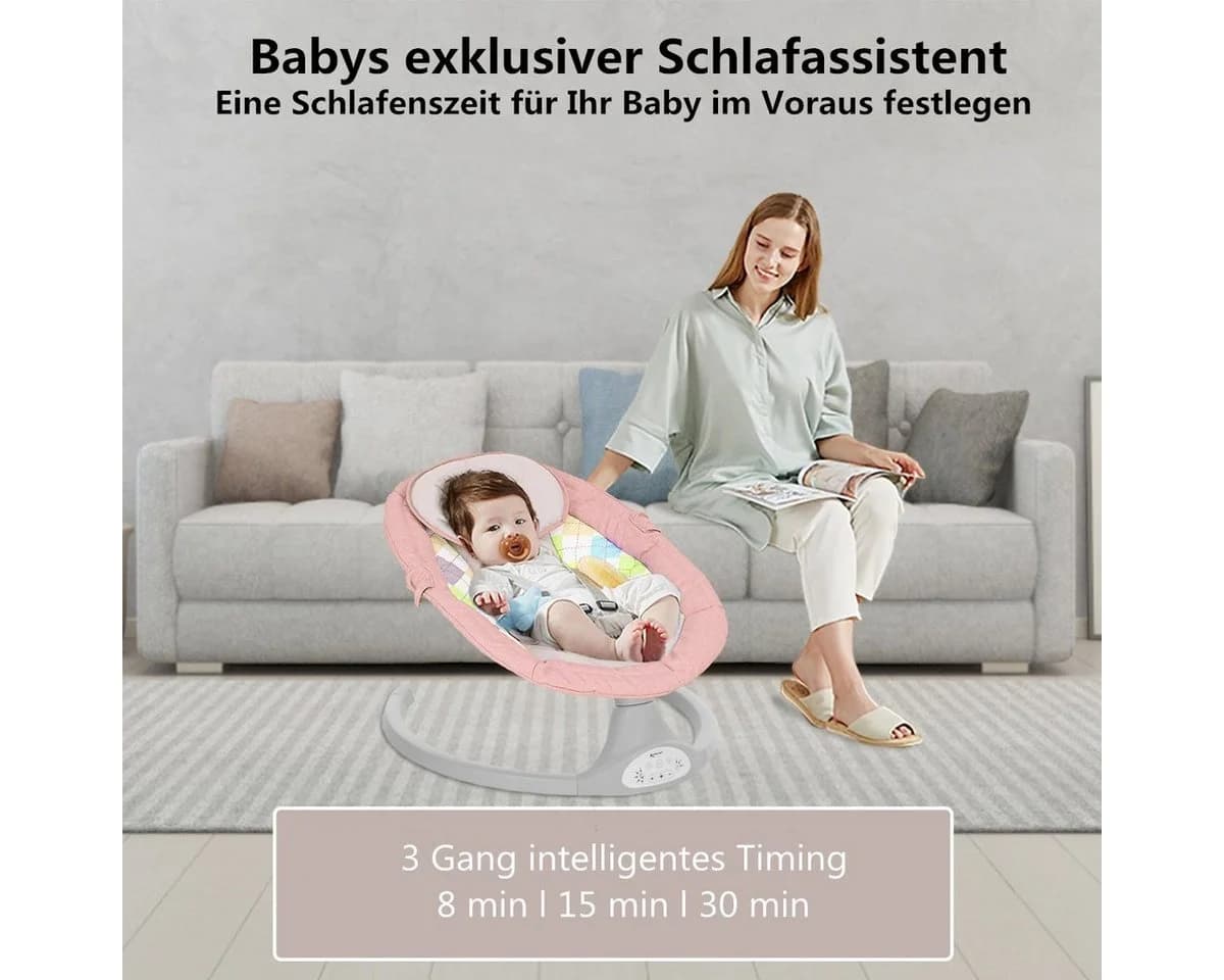 Insma Elektrische Babywippe 5-Gang Schaukelstuhl Rosa - Bild 3