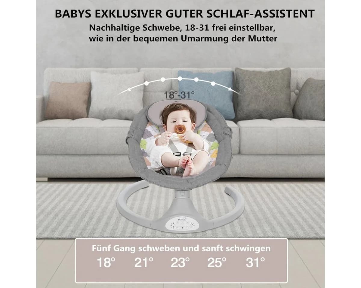 Insma Babywippe Elektrisch Babyschaukel Bluetooth Musik 5 Gang Blau - Bild 4