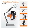 Insma Lupenlampe 10W Tischleuchte mit 10-facher Vergrößerung, Basis und Klemme, 3 Farben dimmbar, 3000K-6000K Schreibtischlampe USB Bild 4