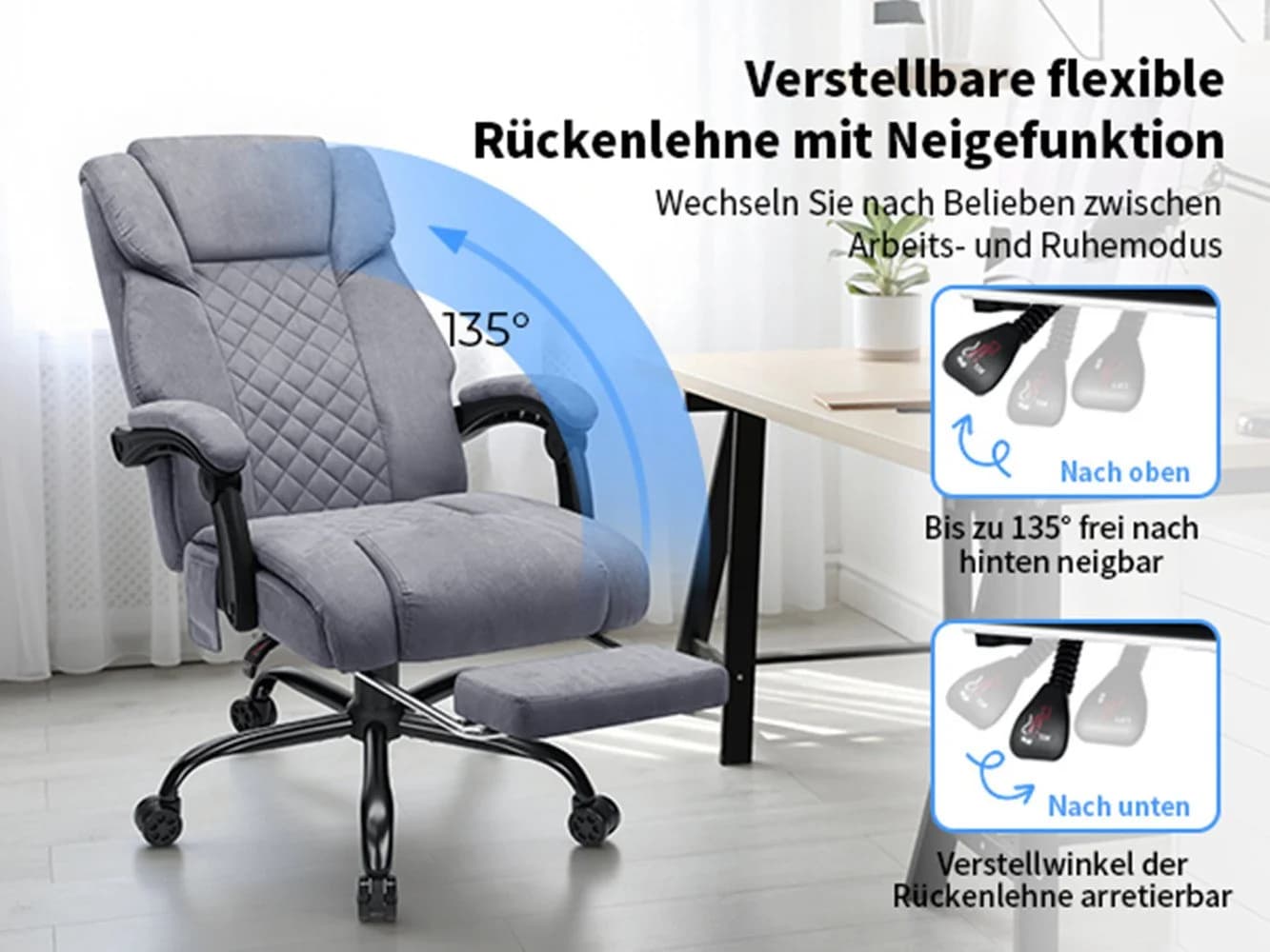 Insma Gaming-Stuhl (bis 180kg) Massage-Bürostuhl mit Heizfunktion, hoher Rückenlehne & Fußstütze - Bild 3