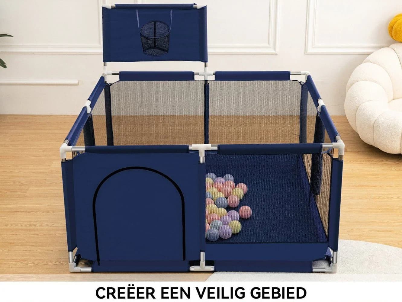 Comomy Laufgitter Baby Krabbelgitter mit Basketball-Netz 128x66cm - Bild 1