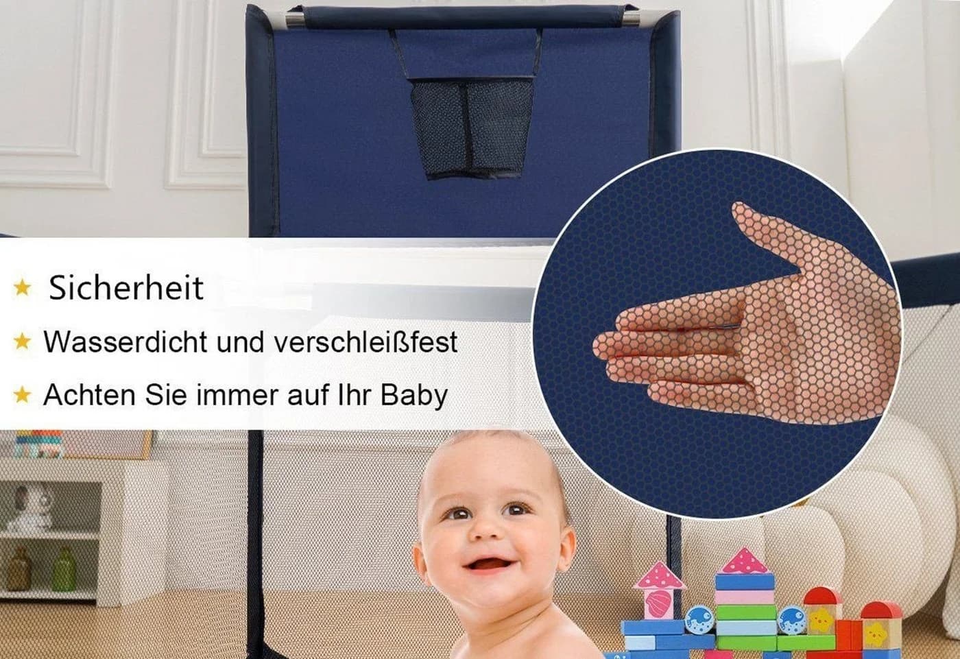 Comomy Laufgitter Baby Krabbelgitter mit Basketball-Netz 128x66cm - Bild 3