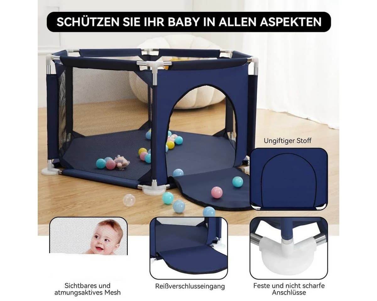 Comomy Laufgitter Baby Krabbelgitter mit Basketball-Netz 128x66cm - Bild 4