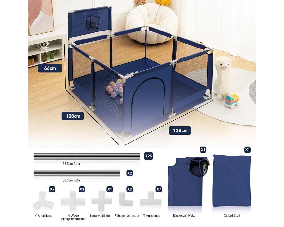 Comomy Laufgitter Baby Krabbelgitter mit Basketball-Netz 128x66cm - Bild 5