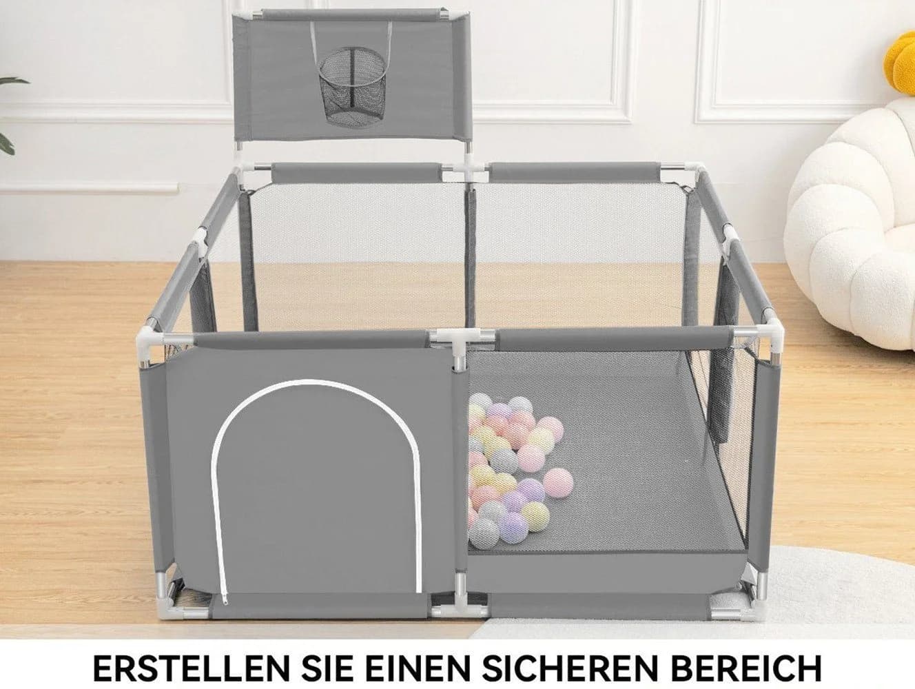 Comomy Laufgitter Baby Krabbelgitter 1-tlg. mit Basketball-Netz 128x66cm