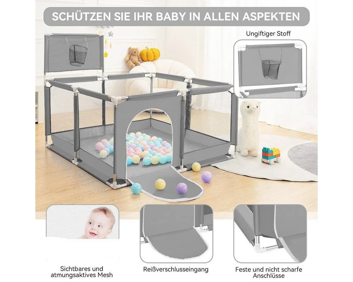 Comomy Laufgitter Baby Krabbelgitter 1-tlg. mit Basketball-Netz 128x66cm - Bild 3